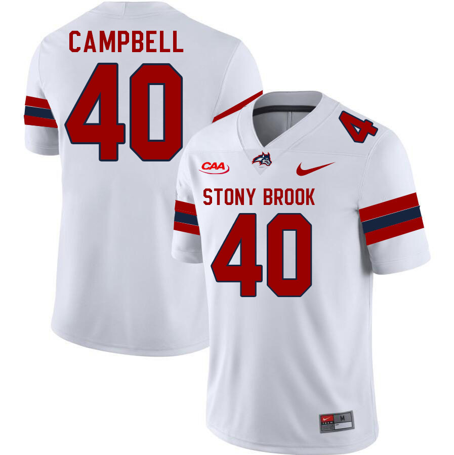 Stony Brook Seawolves #40 Elijah Campbell College Football Jerseys Stitched Sale-White
